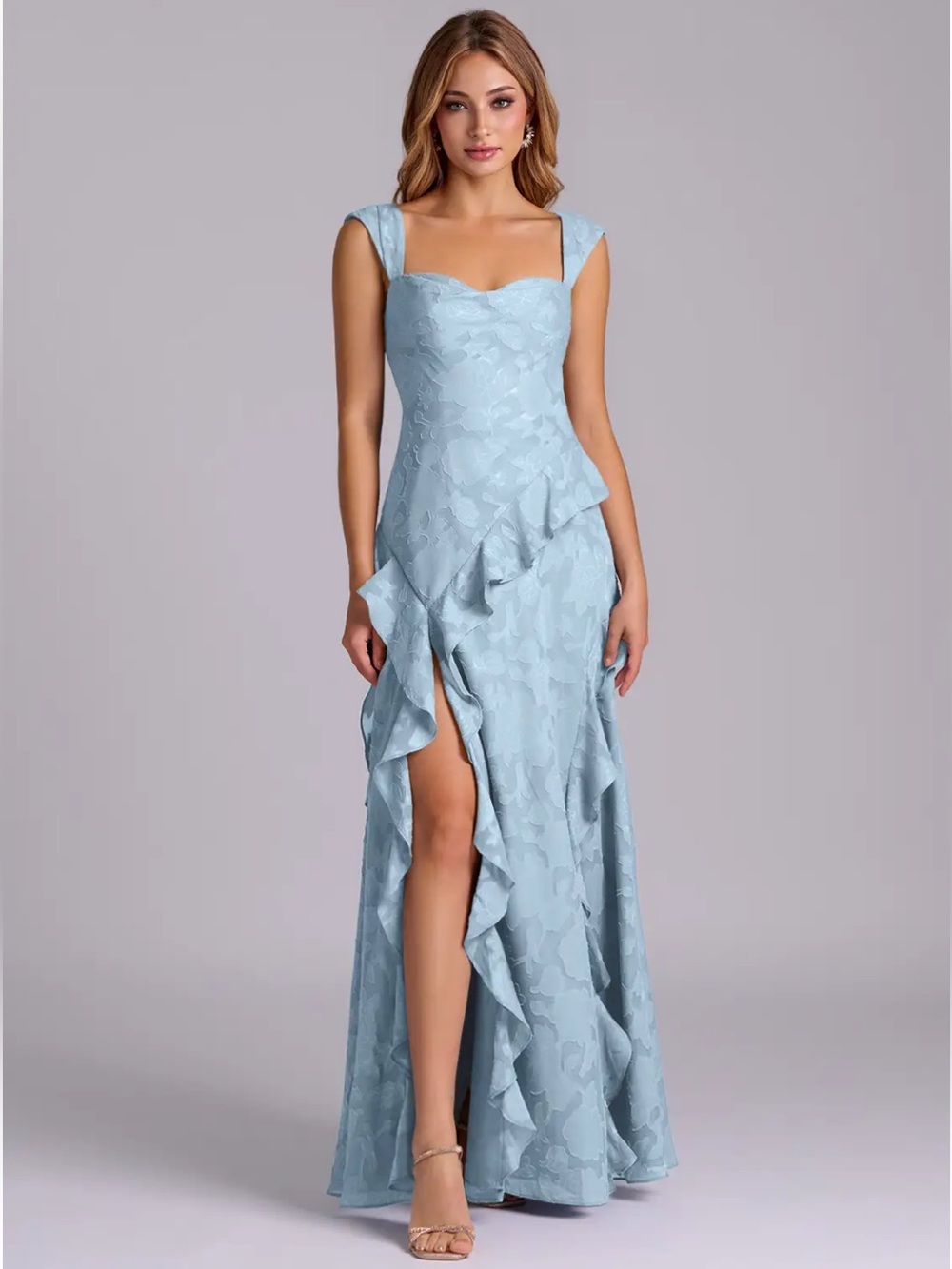 Azazie Sloane Sky Blue A-Line Sweetheart Neckline Floral Burnout Dress